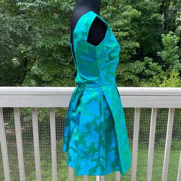 Vintage 50s 60 Metallic Mini Damask Cocktail Dress - Picture 2 of 10